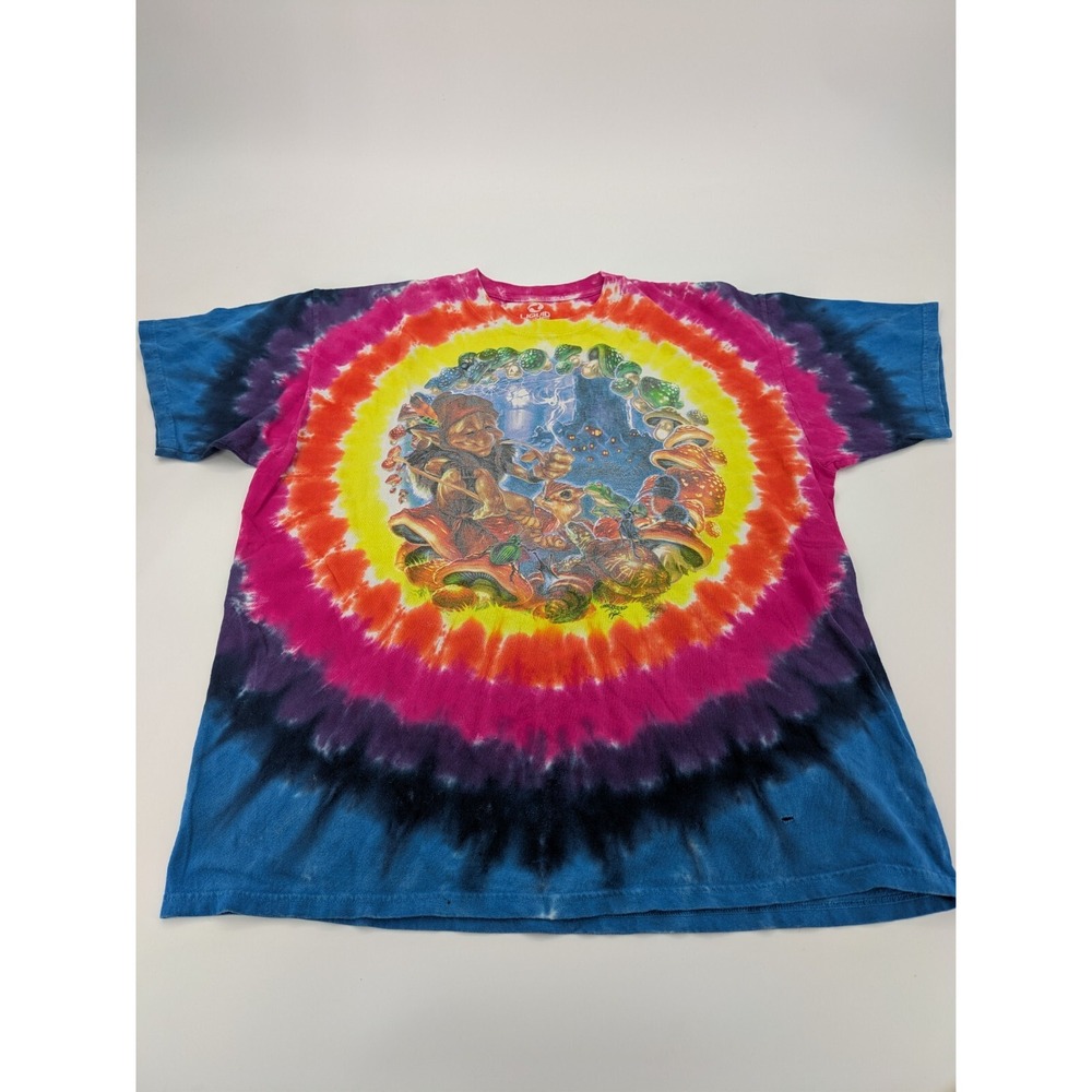 Liquid Blue XL Tie Dye Elf Mushroom Fantasy Graphic T-Shirt Double‎ Sided